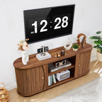 Turtle & Myrtle 63" Mid Century Modern TV Stand for Tvs up to 70", Fluted TV Media Console Table with Storage and Adjustable Shelves, Curved Edge Entertainment Center for Living Room (Brown)