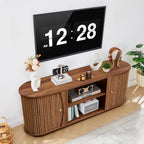 Turtle & Myrtle 63" Mid Century Modern TV Stand for Tvs up to 70", Fluted TV Media Console Table with Storage and Adjustable Shelves, Curved Edge Entertainment Center for Living Room (Brown)