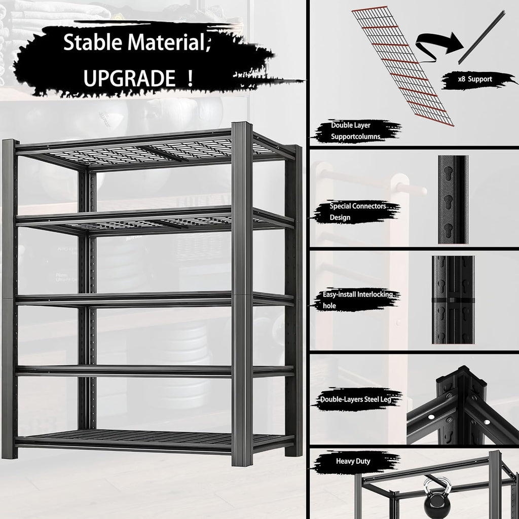 Storage Shelving Unit Heavy Duty Garage Shelves Metal Organizer Utility Rack for Kitchen Pantry Basement Pantry Warehouse Laundry Black 5-Tier 84" H x 55" W x 23.7" D 3000LBS