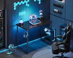 ODK 32 Inches Small Desk for Home Office, Computer Study Table for Small Spaces, Writing Desk with Headphone Hooks, Black