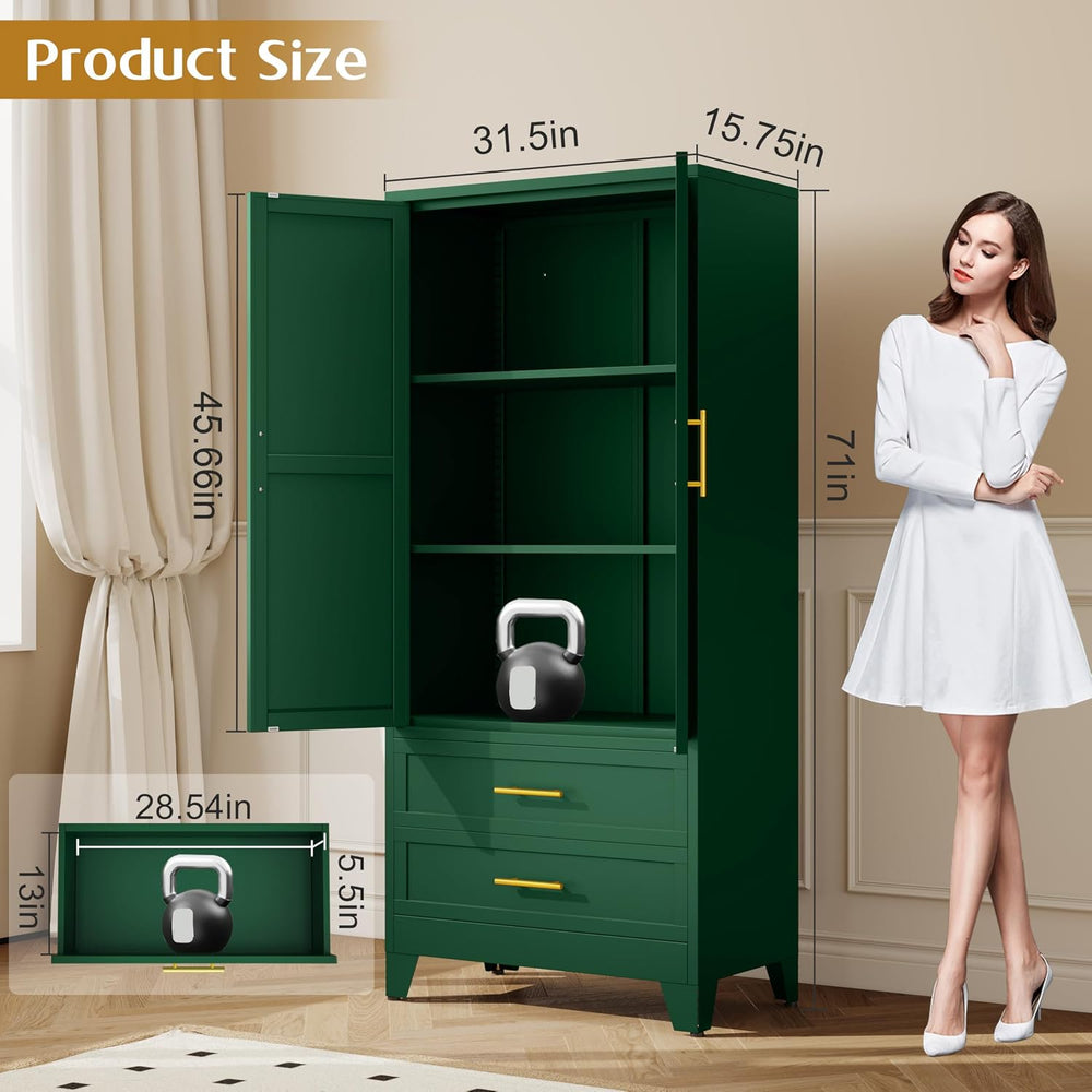 GAIOUS 71" Metal Armoire Wardrobe Closet, Metal Wardrobe Cabinet with Ha...