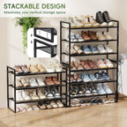 3-Tier Shoe Rack, 27" Wide Stackable Metal Wired Grid Shoe Shelf, Black | Sturdy Metal, Easy Assembly,Square-Tube Design, 9-12 Pairs of Shoes Storage Organizer for Closet, Entryway, Garage & Corridor