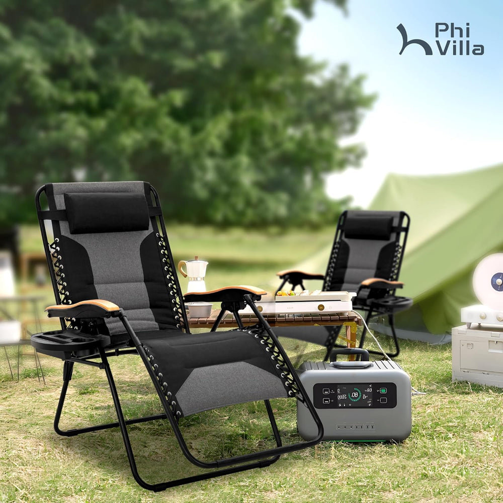 PHI VILLA XXL Oversized Padded Zero Gravity Chair, Foldable Patio Recliner, 3...