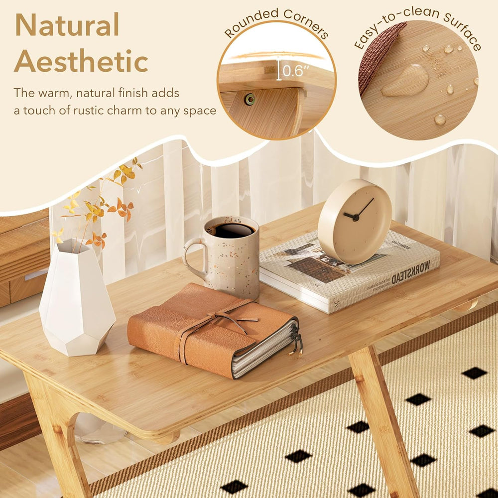 GOFLAME Bamboo TV Tray Table, Z Shaped Sofa Side Table for Laptops, Snacks &a...