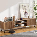 COMHOMA TV Stand for Living Room, Mid Century Modern Entertainment Center for 65/70/75 Inch TVs, Retro Brown TV Console with Fluted Door Cabinets and Open Adjustable Shelve Storage for Bedroom (70In)