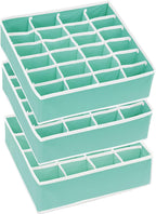 Simple Houseware Sock Drawer Organizer for Dresser/Closet/Bedroom, 3 Pack, Turquoise