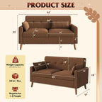 WLIVE 62" Loveseat Sofa, Mid Century Modern Small Couches for Living Room, Button Tufted Upholstered Couch for Bedroom, Solid Wood Frame, Easy to Install Furniture, Brown