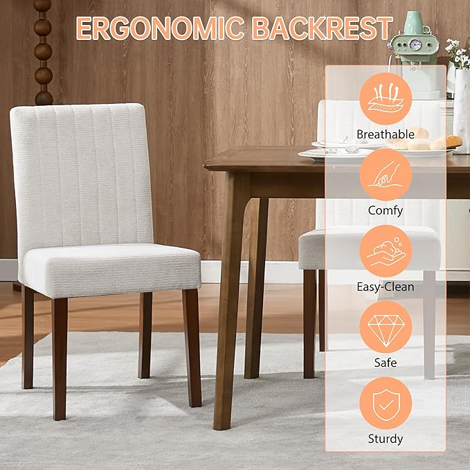Upholstered Dining Chairs Set of 4, Button Tufted Parsons Chairs with Wood Legs and Padded Seat, Modern Fabric Side Chairs for Dining Room Kitchen Farmhouse Hotel, Beige