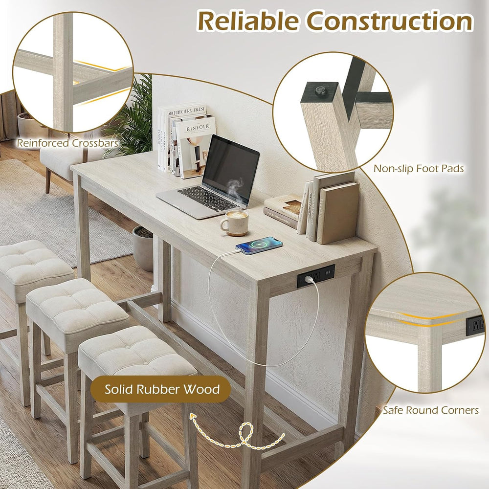 COSTWAY 4-Piece Breakfast Nook Bar Set with Built-in Charging Station | Count...