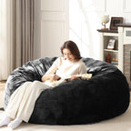 Bean Bag Chair for Adults Soft Comfy Bean Bag for Adults, Cozy Reading Chair, Large Round Bean Bag Couch, Versatile Living Room & Bedroom Chairs (Black, 5FT)