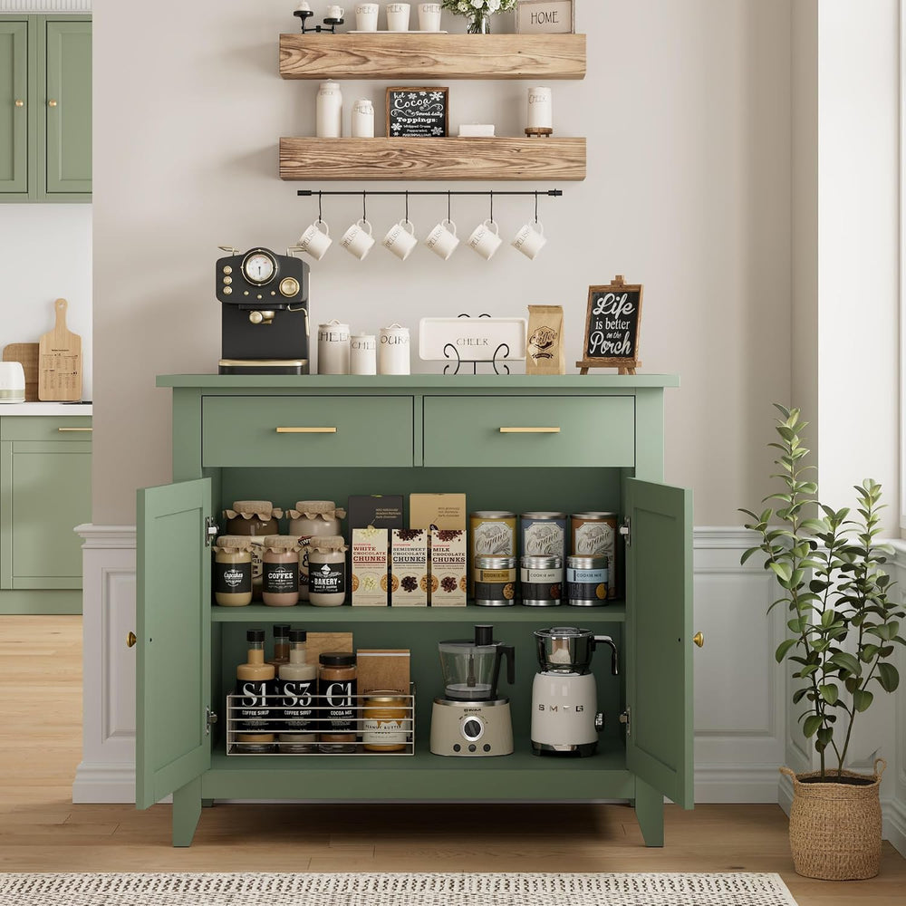 HORSTORS Farmhouse Kitchen Storage Cabinet, Small Buffet, Coffee Bar, Green