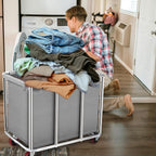 Commercial Laundry Cart on Wheels, 11.35 Bushels Large Roller with Removable Waterproof Canvas Lined Basket, Heavy Duty Stainless Steel for Hotels and Hospitals