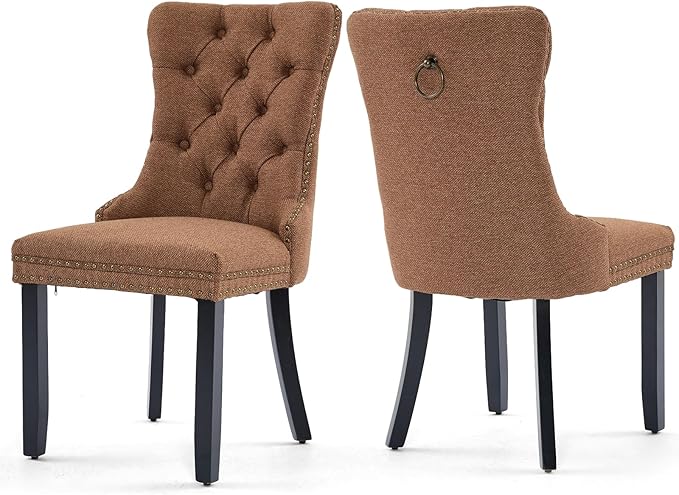Linen Upholstered Dining Chairs Set of 2, Modern Style Kitchen Side Chairs wi...