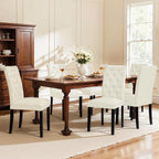 CHUN YI Dining Chairs Set of 6, Button Tufted Upholstered Fabric Dining Room Chairs with Solid Wood Legs, Modern Parsons Chair Side Chair for Kitchen/Restaurant/Hotel, Ivory White