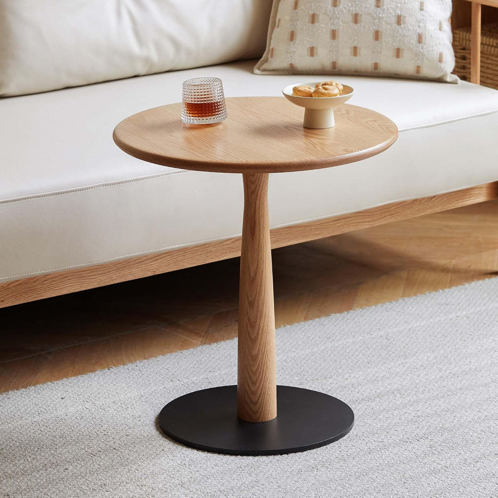 Small Wooden Round Side Table, Accent Nightstand Pedestal Table for Living Ro...