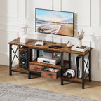 Sweetcrispy 55" TV Stand with Fabric Drawers for 55 60 65 Inches TV | TV Console Entertainment Center with Open Shelves & Sturdy Metal Frame & Charging Station for Living Room, Bedroom, Brown