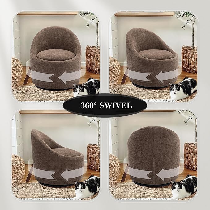 COLAMY Swivel Accent Chair Set of 2, 360° Swivel Round Chair with Hidden Storage, Modern Small Barrel Armchair for Living Room/Bedroom, Brown