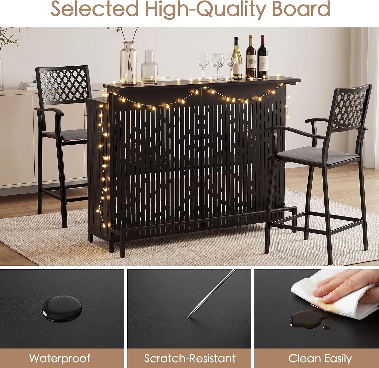 Kozyard Home Bar Cabinet with Storage Cabinet and Shelves | Black Indoor Bar Cabinet for Kitchen, Dining Room, Living Room, Home Bar Furniture