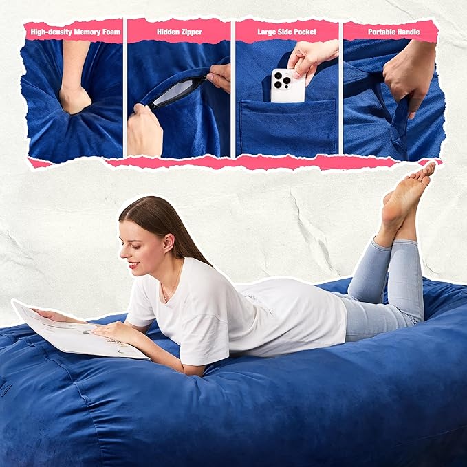 Hobestluk 4FT Bean Bag Chair Large Beanbag with Removable Cover Adult Bean Ba...