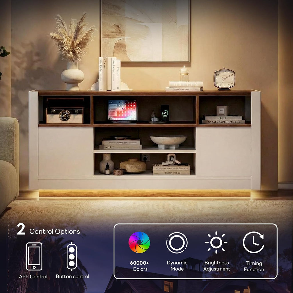 LIKIMIO Modern TV Stand for 70" TV, with Charging Station & LED Light