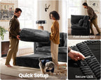 84" Oversized Corduroy Modular Sectional Sofa, Extra Deep 3-Seater Sofa Fluffy Cloud Couch with Ottoman, Sectional Sleeper Sofa for Living Room, L-Shaped, Plush Corduroy, Black