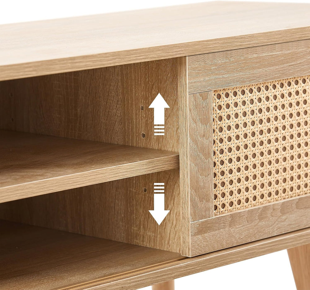Rattan Weaving in Natural Wood Color TV Stand for TVs up to 55 Inch, TV Cabin...