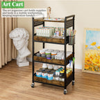 4 Tier Rolling Storage Utility Snack Cart on Wheels | durable metal and wood frame, suitable for kitchen bathroom pantry vanity bedroom living room dorm, no shake, move smoothly