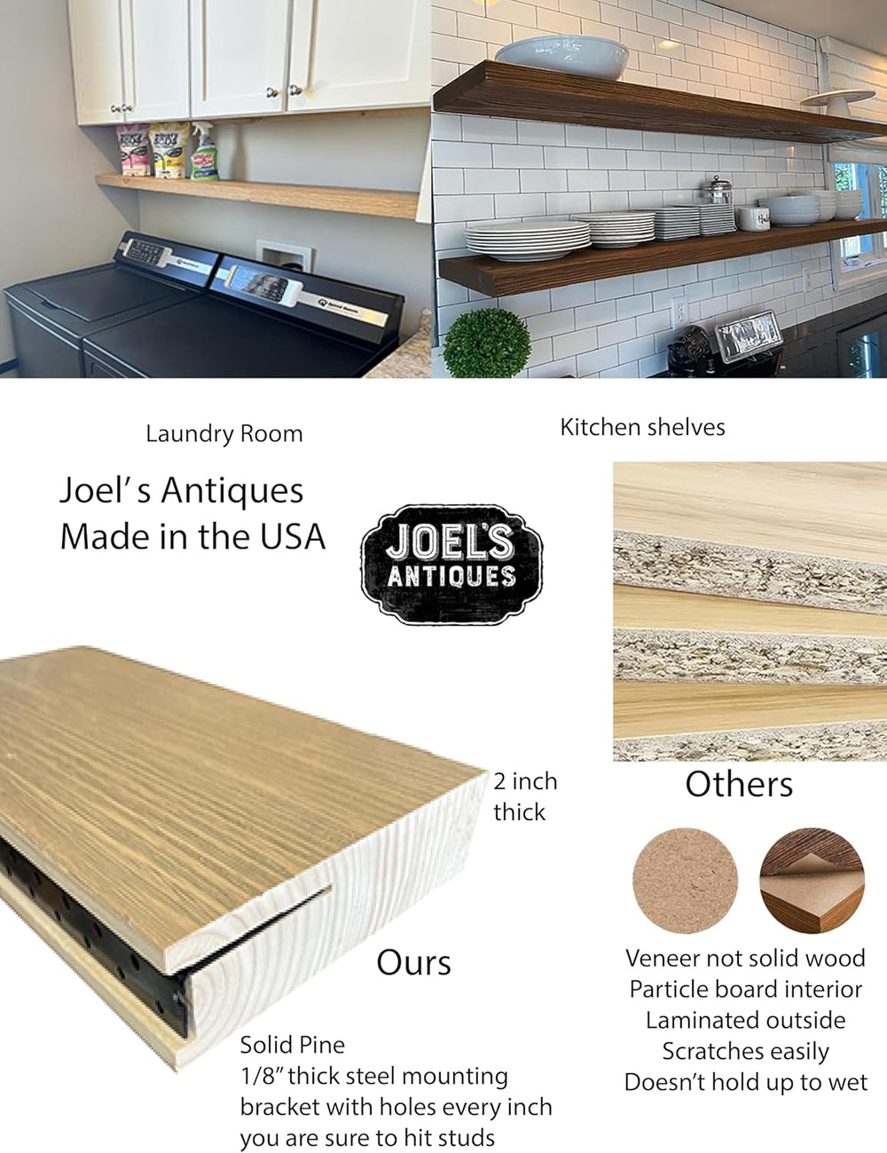 joelsantiques 72 Inch Wooden Floating Shelves for Wall - 72x8x2 in - Made of ...