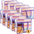 8 Pack Clear Clothes Storage Bags, Double Zipper Design 40L Underbed Moving Bags for Blankets and Clothes, Large Capacity Closet Organizers and Storage for Dormitory, Bedroom, Closet-Purple