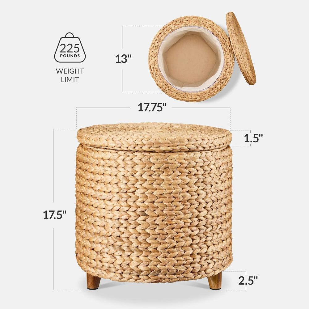 Best Choice Products 17" Round Storage Ottoman W/Lid, Handwoven Water Hy...
