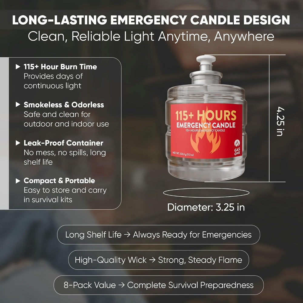 GasOne 115+ Hours Emergency Candle Set – 8-Pack Liquid Candles – Clean Burnin...