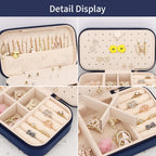 DesignSter Travel Jewelry Box, PU Leather Portable Jewelry Case, Small Jewelry Boxes for Gifts, Travel Jewelry Organizer for Women Rings Earrings Necklaces Bracelets (Dark Blue)