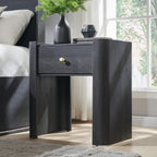 23.6" Tall Modern Nightstand with Charging Station, 22" Wide Curved Bedside Table with 1 Storage Drawer, Wooden Night Stand, Large End Table for Bedroom, Living Room, Dark Grey