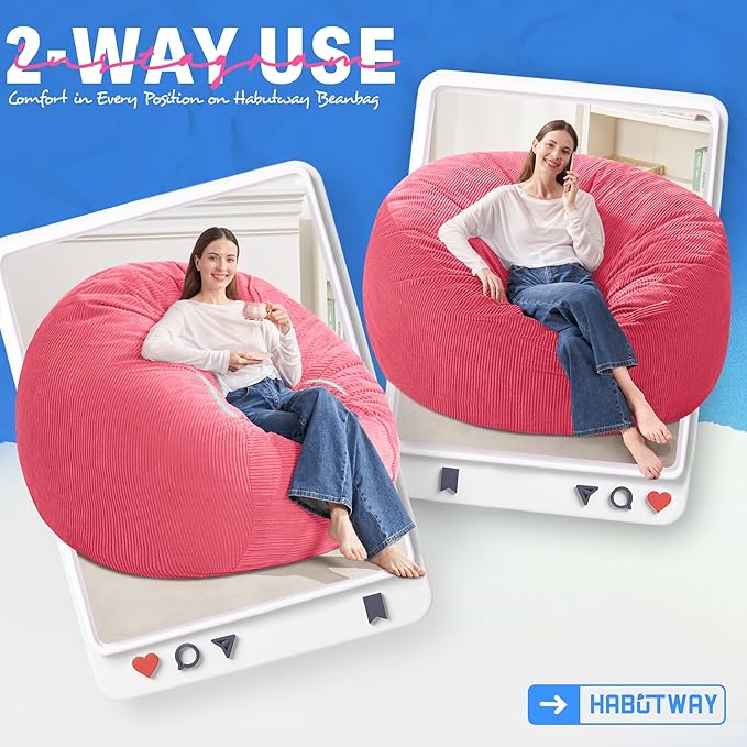 HABUTWAY 5FT Bean Bag Chair,Giant Bean Bag Chairs for Adults,Big Bean Bags wi...