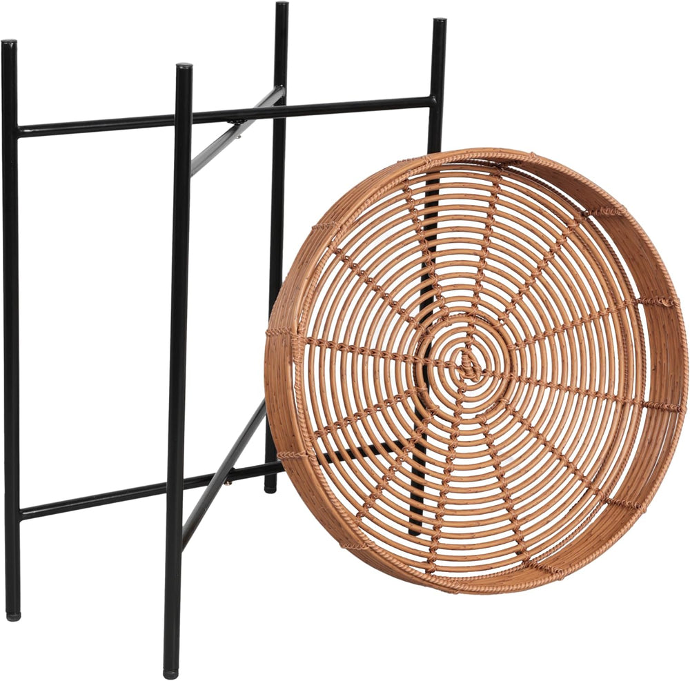 JONATHAN Y Malia 23" Round Faux Rattan Tray Top End Table, Bohemian Wove...