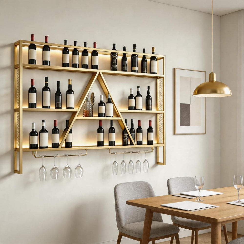SEIFE Wall Mounted Bar Shelves with LED Lights, 3-Tier Industrial Metal Liquo...