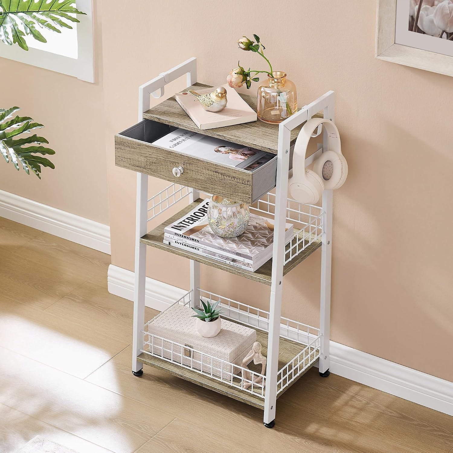 3-Tier Ladder Shelf, Bathroom Stand Organizer Shelf with Holder, Adjustable, Lightweight, Durable, Portable, User-Friendly, Compact, Storage, Drawer