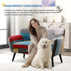 Bonzy Home Modern Colorful 3 Piece Coroful Fabric Sofa Set, Included Accent Chair and Boho 2 Loveseat, Linen Patchwork Plaid Couches with Rubberwood Legs and Removable Upholstered for Living Room