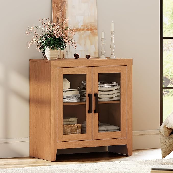 WAMPAT Farmhouse TV Stand for TVs up to 50”, Rustic Wood Entertainment Center...