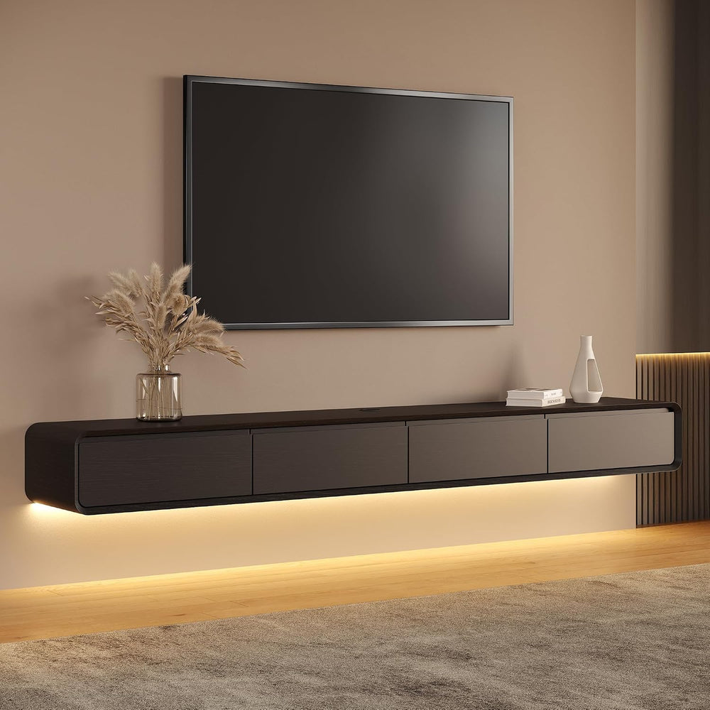 POVISON Fully-Assembled Minimalist Floating TV Stand with LED Lights, Modern ...