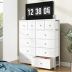 Bepatio Dresser for Bedroom with 12 Drawers, Fabric Dressers & Chest of Drawers with Sturdy Metal Frame, Wood Top, for Woman, 38.9" W x 11.8" D x 40.1" H (White)