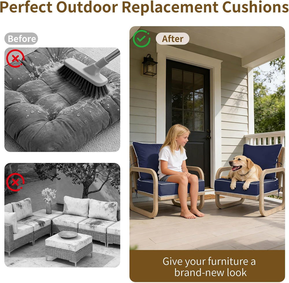 22x24 Outdoor Chair Cushions Set of 2, Waterproof Deep Seat Cushions for Pati...