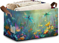 Dragonfly Storage Basket,Flower Collapsible Storage Bin Cubes for Living Room Bedroom Blankets Home Storage 17x11.5x10Inch