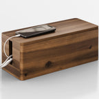 Acacia Wood Large Cable Management Box Round Edge - 16" L Wooden Power Strip Box, Surge Protector Box - Cable Hider Box for Office, Living Room - 2 Open Slots, Magnetic Lid (Walnut Color)