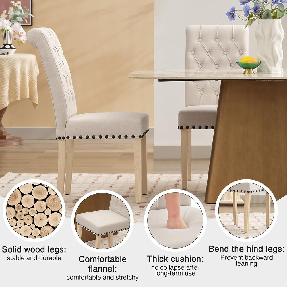 adochr Dining Chairs Set of 2, Linen Armless Parsons Chairs,Beige | Wooden Le...