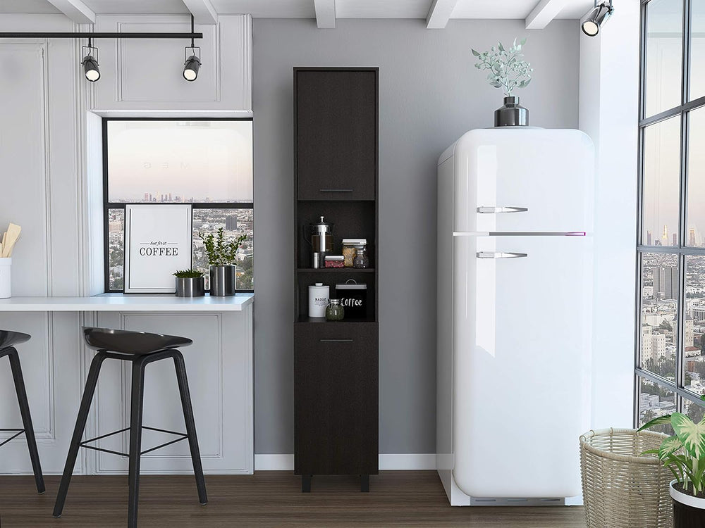 Modern Kitchen Pantry, Black Storage Cabinet with 2 Cabinets, 2 Doors and 2 O...