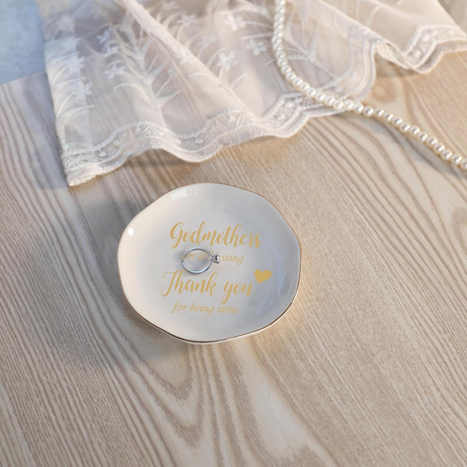 HOME SMILE Christmas Mother Day Birthday Gifts for Godmother Ring Dish Jewelry Tray-Godmother Gifts from Godchild-Godmothers Are Blessing,Thank You for Being Mine