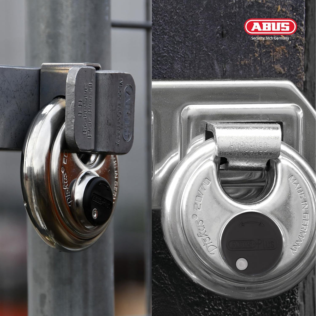 ABUS 20/70 2 Pack Heavy Duty Diskus Storage Padlock with 2 Keys for Storage, Outdoor, Commercial, 2.75in (70mm) Wide, Keyed Different