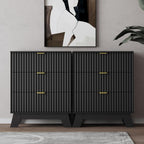 Black Night Stand with 3 Drawers, Bedside Table & End Table, 24" Wide Mid Century Modern Fluted Wood Nightstand with Metal Handles, Farmhouse Night Stands for Bedroom