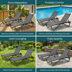 Kozyard 3-Piece Outdoor Chaise Lounge Chair Set, All Aluminum Frame | Textilene Fabric, Fully Flat Adjustable Reclining Patio Lounger for Poolside, Sunbathing & Backyard, Gray, 2Chairs + Table
